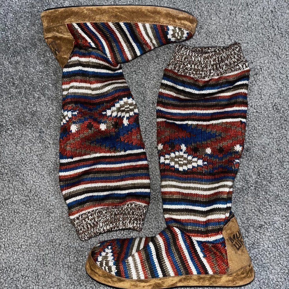 MUK LUKS Southwestern Style Knit Knee High Moccasins with Outdoor Soles NWOT - M - Picture 9 of 13